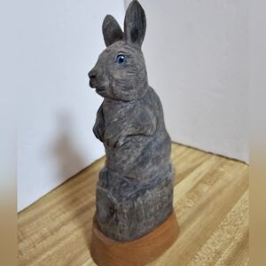 Vtg 1993 Barry Stein Signed Rabbit Sculpture 9" Resin Stone Wood Base Stunning